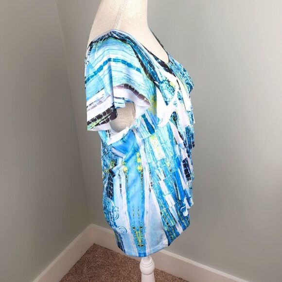 AB Studio Women's Short Sleeve Scoop Neck Ruffle Top Size Medium - Picture 3 of 5